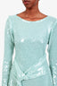 Roland Mouret Mint Green Sequin Belted Asymmetrical Midi Dress Size US 10