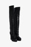 Pre-loved Chanel™ Black Leather Interlocking CC Over-the-Knee Block Heel Boots Size 38