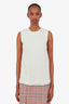 Brunello Cucinelli White Cotton Beige Silk Sleeveless Top Size S