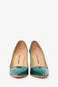 Manolo Blahnik Metallic Teal Patent Leather Heels Size 38