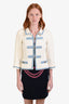 Pre-loved Chanel™ 2007P White/Light Blue Cotton Gold Buttoned Jacket Size 36