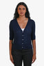 Vince Navy Blue Wool Short Sleeve Buttoned Cardigan Size S