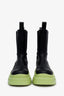 Bottega Veneta Black/Green Leather Rubber Trim Tire Chelsea Boots Size 38.5