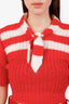 Miu Miu Red/White Mohair Tie Detail Knit Short Sleeve Sweater Size 38