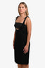 Christopher Kane Black Wool Leather Bralette Cut-Out Detail Velcro Strap Midi Dress Size 8
