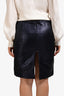 Tom Ford Metallic Dark Blue Crocodile Embossed Skirt Size 44