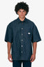Gucci Blue Denim Oversized Short Sleeve Shirt with Web Label Size 50 Mens