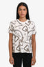 Hermès White/Brown Chain Link Printed Cropped T-Shirt Size 34