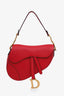 Christian Dior 2018 Red Grained Calfskin Medium Saddle Bag