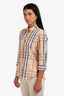 Burberry Beige Cotton Novacheck Button-Up 3/4 Sleeve Top Size S