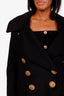 Burberry Black Wool Gold Button Military Coat Size 6