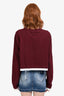Prada Burgundy/White Cotton Logo-Patch Cropped Jersey Long Sleeve Shirt Size L