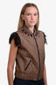 Brunello Cucinelli Brown Quilted Swarovski Crystal Rooster Feathered Vest Size 42