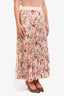 Weekend Max Mara Cream Satin Floral Pleated Midi Skirt Size 8