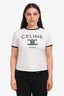 Celine White/Navy Trim Detail Logo Printed Short Sleeve T-shirt Size L
