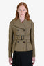 Burberry Brown Herringbone Tweed Double-Breasted Belted Jacket Size 38