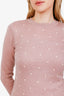 Pre-loved Chanel™ 2014 Pink Cashmere Pearl Embellished Knitted Long Sleeve Midi Dress With Slip Size 38