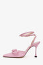 Mach & Mach Pink Leather Double Bow Ankle Strap Heels Size 37