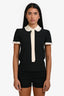 Red Valentino Black/White Short Sleeve Ruffle Collared Blouse Size 36