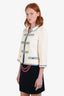 Pre-loved Chanel™ 2007P White/Light Blue Cotton Gold Buttoned Jacket Size 36