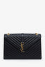 Saint Laurent Black Chevron Grained Leather Large Envelope Bag