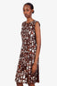 Oscar de la Renta Brown/White Abstract Midi Length Dress Size 6