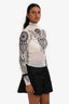 D. Exterior Cream/Black Sheer Printed Velvet Turtleneck Top Estimated Size XS
