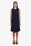 Balenciaga Blue Wool Plaid Sleeveless Midi Dress Size 36
