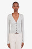 Brunello Cucinelli Silver Glitter Silk Button Up Cardigan Size M