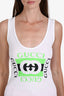 Gucci White/Green Cotton Ribbed Logo Tank Top Size XXS