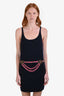 Pre-loved Chanel™ Navy Blue Cashmere Chain Belt Graphic Dress Size 36