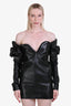 Saint Laurent Black Leather Bustier Pouf Sleeve Mini Dress Size 38