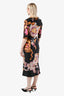 Roberto Cavalli Black Floral Print Scoop Neckline Midi Dress Size 48