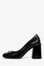 Versace Black Patent Gold Medusa Square-Toe Block Heels Size 37