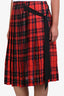 Simone Rocha Red/Black Plaid Tie Waist Midi Skirt Size 10 UK