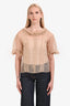 Oscar de la Renta Beige Silk Lace Raw Hem Blouse Size 4