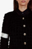 Pre-loved Chanel™ 20K Black Eyelash Tweed Jacket with White Satin Detail Size 38