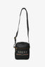 Gucci Black Leather Web Logo Print Messenger Bag