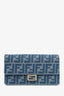 Fendi Blue Denim FF Jacquard Baguette Wallet On Chain