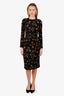 Dolce & Gabbana Black Silk Keys Print Long Sleeve Midi Dress Size 40