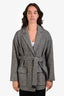 Loro Piana Black/White Herringbone Cashmere Silk Belted Short Coat Size L