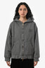 Miu Miu Grey Cotton Down Filled Hooded Embroidered Logo 'Gabardine Blouson' Jacket Size 38