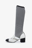 Pre-loved Chanel™ 2023 White/Black Mesh Kid Suede Patent Mary Jane Boots Size 38.5