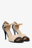 Pre-loved Chanel™ Beige/Black Leather Open Toe CC Heels Size 40.5