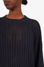 Brunello Cucinelli Dark Blue Cotton Open Ribbed Knit Sweater Size Medium