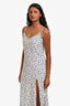 Reformation White/Blue Floral Print Side Slit Midi Dress Size 2
