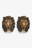 Gucci Antique Gold Tone Strass Crystal Detail Lion Head Earrings