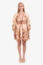 Zimmermann Pink/Yellow Linen Floral Cassia Midi Dress Size 1