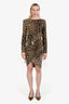Roberto Cavalli Brown Leopard Print Silk Blend Tie Waist Midi Dress Size 42
