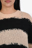 Acne Studios Black/Beige Mohair Blend Knit 'Kantonia' Striped Distressed Crewneck Sweater Size L